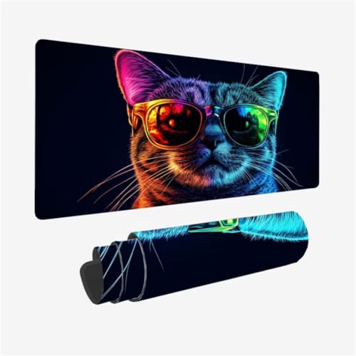 Mousepad 1000x500mm XXL Mauspad Katze Schreibtischunterlage Sonnenbrille Muster mit Rutschfeste Gummibasis, Vernähte Kanten, WassXerdicht Desk Mat, Anti-Rutsch, Waschbar, Gamer Gaming Zubehör,Model288 von Zhxizscc