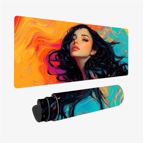 Mousepad 1500x800mm XXL Mauspad Frau Schreibtischunterlage Farbe Muster mit rutschfeste Gummibasis Design, Vernähte Kanten, WassXerdicht Desk Mat, Anti-Rutsch, Waschbar, Gamer Gaming Zubehör,Model408 von Zhxizscc