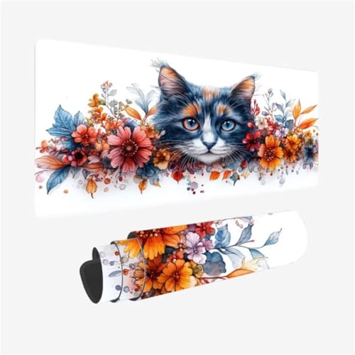Mousepad 1500x800mm XXL Mauspad Katze Schreibtischunterlage Blume Muster mit Rutschfeste Gummibasis Design, Vernähte Kanten, WassXerdicht Desk Mat, Anti-Rutsch, Waschbar, Gamer Gaming Zubehör,Model375 Mousepad 1500x800mm XXL Mauspad Katze Schreibtischunterlage Blume Muster mit Rutschfeste Gummibasis Design, Vernähte Kanten, WassXerdicht Desk Mat, Anti-Rutsch, Waschbar, Gamer Gaming Zubehör,Model375 von Zhxizscc