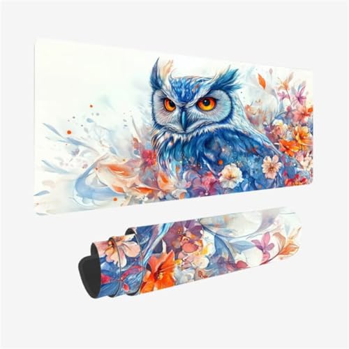 Mousepad 1600x800mm XXL Mauspad Eule Schreibtischunterlage Blume Muster mit rutschfeste Gummibasis Design, Vernähte Kanten, WassXerdicht Desk Mat, Anti-Rutsch, Waschbar, Gamer Gaming Zubehör,Model48 von Zhxizscc