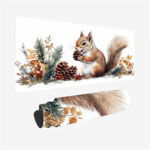 Mousepad 600x300mm XXL Mauspad EichhöRnchen Schreibtischunterlage Tannenzapfen Muster mit Rutschfeste Gummibasis, Vernähte Kanten, WassXerdicht Desk Mat, Anti-Rutsch, Waschbar, Gaming Zubehör,Model306 von Zhxizscc