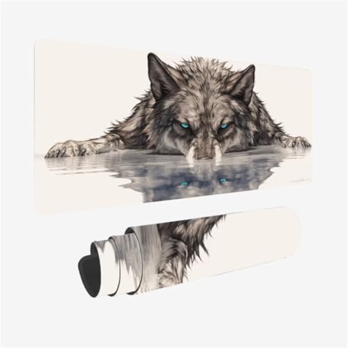 Mousepad 800x400mm XXL Mauspad Wolf Schreibtischunterlage Tier Muster mit Rutschfeste Gummibasis Design, Vernähte Kanten, WassXerdicht Desk Mat, Anti-Rutsch, Waschbar, Gamer Gaming PC Zubehör,Model171 Mousepad 800x400mm XXL Mauspad Wolf Schreibtischunterlage Tier Muster mit Rutschfeste Gummibasis Design, Vernähte Kanten, WassXerdicht Desk Mat, Anti-Rutsch, Waschbar, Gamer Gaming PC Zubehör,Model171 von Zhxizscc