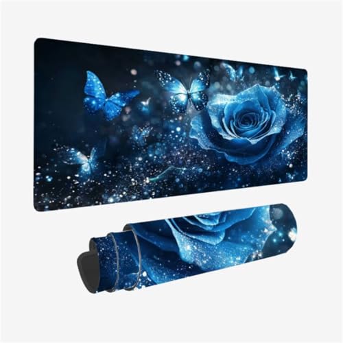 Schmetterling Mauspad 1000 x 500 x 3mm Schreibtischunterlage Blume Mousepad mit Vernähte Kanten und rutschfeste Gummibasis, WassXerdicht Mauspad PC Zubehör, Office Deko, Geschenke für Männer,Model50 von Zhxizscc