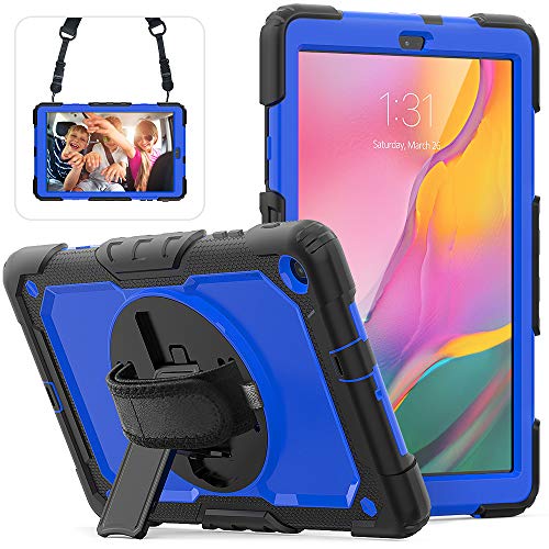 Schutzhülle für Samsung Galaxy Tab A 10.1 T510 T515 2019 (Full Body & [Stoßfest] Hybrid Armor Schutzhülle mit 360 drehbarem Ständer & Gurt für Galaxy Tab A 10.1 Black + Blue von Zi_Hang