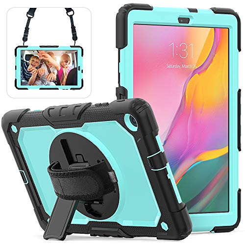 Schutzhülle für Samsung Galaxy Tab A 10.1 T510 T515 2019 (Full Body & [Stoßfest] Hybrid Armor Schutzhülle mit 360 drehbarem Ständer & Gurt für Galaxy Tab A 10.1 Black + Sky Blue von Zi_Hang