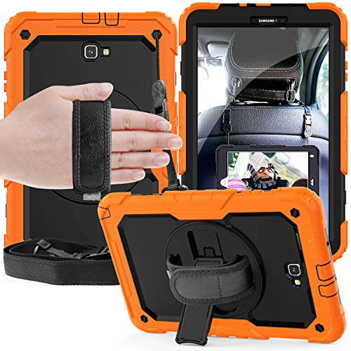 Schutzhülle für Samsung Galaxy Tab A 10.1 T580 T585 [Ganzkörper] & [stoßfest] Hybrid Armor Schutzhülle mit 360 drehbarem Ständer & Gurt für Galaxy Tab A 10.1 Orange von Zi_Hang