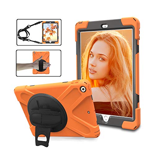 Schutzhülle für iPad Air 2/iPad 6, strapazierfähig, stoßfest, mit 360 Grad drehbarem Ständer, Handschlaufe und Schultergurt Orange von Zi_Hang