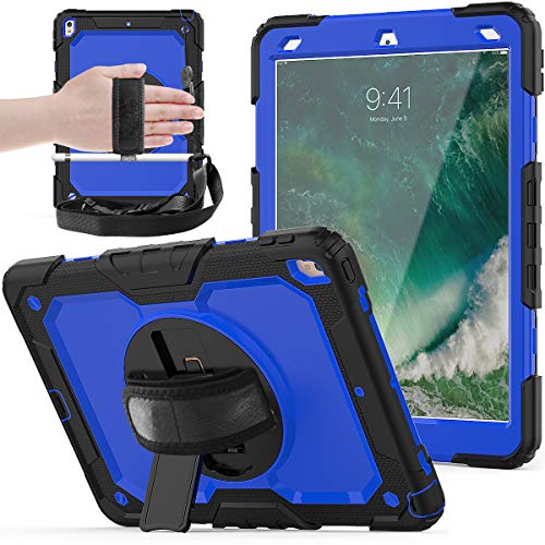 Schutzhülle für iPad Pro 10.5 / Air 10.5 Case [Full Body] & [stoßfest] Hybrid Armor Schutzhülle mit 360 drehbarem Ständer & Gurt für iPad Pro 10.5 / Air 10.5 Black + Blue von Zi_Hang