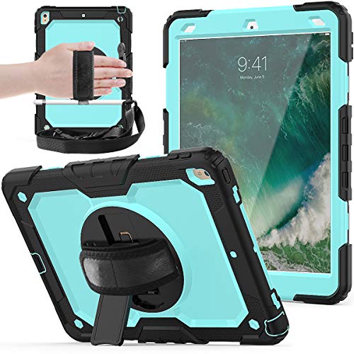 Schutzhülle für iPad Pro 10.5 / Air 10.5 Case [Full Body] & [stoßfest] Hybrid Armor Schutzhülle mit 360 drehbarem Ständer & Gurt für iPad Pro 10.5 / Air 10.5 Black + Sky Blue von Zi_Hang