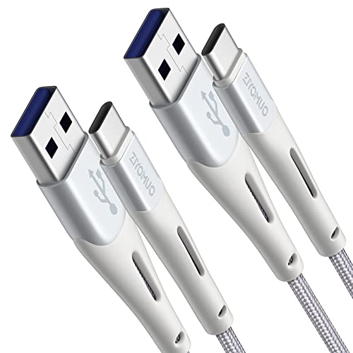 USB TypeC Kabel, ZiYoMuo USB A auf USB C 3A Schnellladung [2 StückSilber1+2m] Legierung geflochten aus Nylon QC 3,0 Typ C Kabel für iPad Xiaomi Huawei Samsung Galaxy S20 OnePlus Reparatur alme von ZiYoMuo