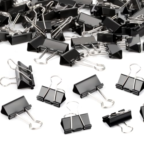 Ziamzra 100 Stück Foldback Klammern 25MM Büroklammern Schwarz Klammern Metall Binder Clips Mini Papierklammern Vielzweckklammern für Bürobedarf Papier Foto Notizen Heim Schul von Ziamzra