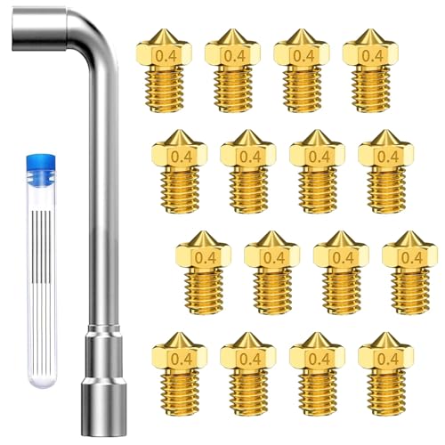 Ziamzra 16 Stück Nozzle 0.4mm 3D Drucker Düse Extruder Messing Kurzgröße für 3D Drucker Filament 1.75mm mit Düsenreinigungsnadeln 3D Drucker Zubehör für Artillery Phaetus Kobra Max Volcano 3D Printer von Ziamzra