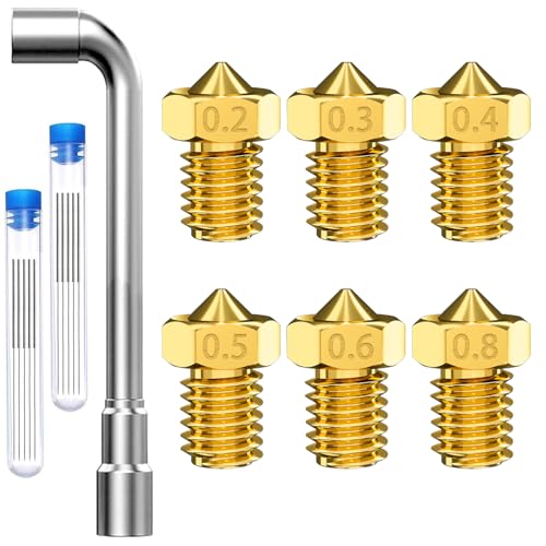 Ziamzra 20 Stück 3D Drucker Düse Set Extruder Messing Nozzle Kurzgröße 0.2mm 0.3mm 0.4mm 0.5mm 0.6mm 0.8mm für 3D Drucker Filament 1.75mm mit Düsenreinigungsnadeln 3D Drucker Zubehör für 3D Printer von Ziamzra