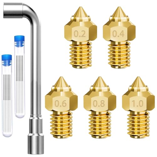Ziamzra 22 Stück 3D Drucker Düse Set Extruder Messing Nozzle Kurzgröße 0.2mm 0.4mm 0.6mm 0.8mm 1.0mm für 3D Drucker Filament 1.75mm mit Düsenreinigungsnadeln 3D Drucker Zubehör für Ender3 3D Printer von Ziamzra