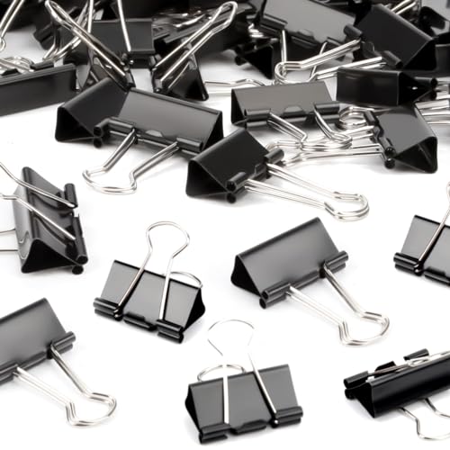 Ziamzra Foldback Klammern 32MM - 25 Stück Klein Papierklammern Schwarz Büroklammern Metall Klammern Binder Clips Vielzweckklammern Büro Dokumenten Clips für Heim Bürobedarf Papier Foto Fotowand Schule von Ziamzra