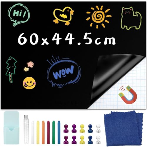 Ziamzra Tafelfolie Selbstklebend 60cmx44.5cm Tafelfolie Magnetisch Schwarz Magnetfolie Abwischbar Magnettafel Kühlschrank Kreidefolie Selbstklebend für Magnettafel Küche Kühlschrank Haus Schule Büro von Ziamzra