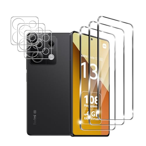 Zicurz 3+3 Stück Schutzglas für Xiaomi Redmi Note 13 5G, für Panzer Schutz Glas, 3 Stück Schutzfolie und 3 Stück Kamera-Schutzglas, HD Displayschutz, Blasenfrei, für Xiaomi Redmi Note 13 5G von Zicurz