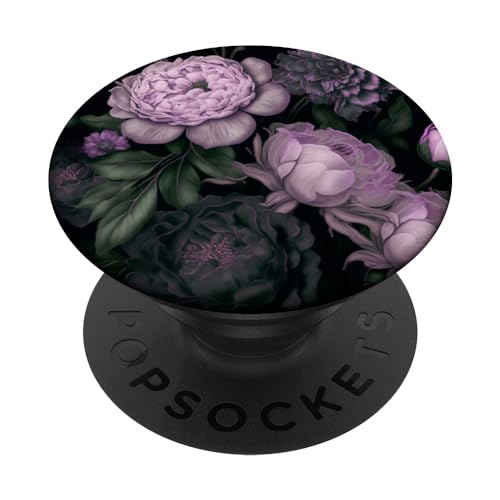Dunkles Blumenmuster mit Lavendel-lila Blumen PopSockets Klebender PopGrip von Ziemlich dunkle Blumenmuster