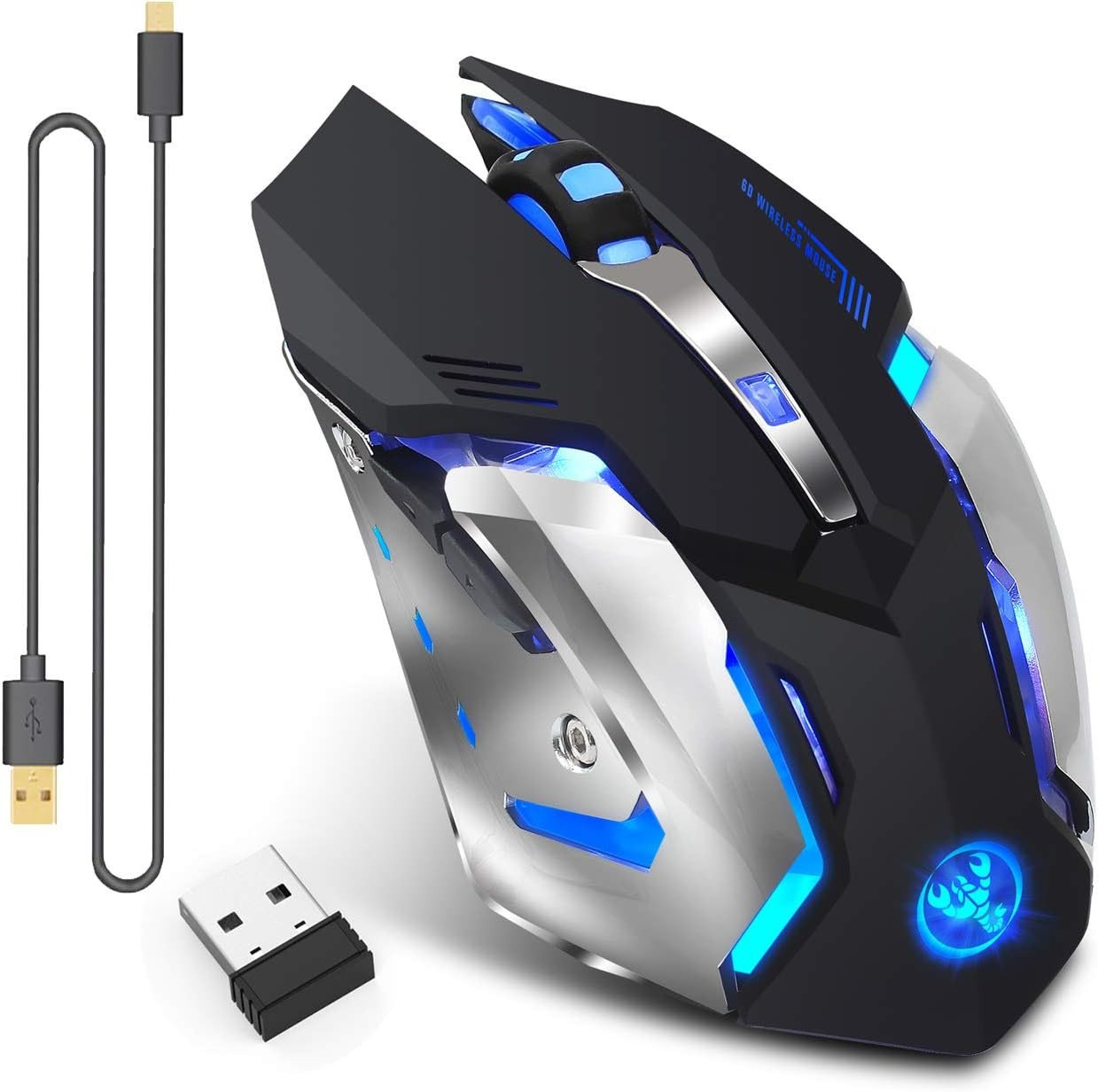 Zienstar Ergonomische Design 2,4GHz mit 7-farbiger Beleuchtung, wiederaufladbar Gaming-Maus (USB, Energiesparmodus & Langlebigkeit Drei Modi (ON,OFF,ON mit Beleuchtung) von Zienstar