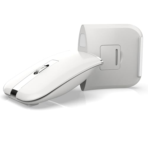 Zienstar-Faltbare Bluetooth Reisemaus,Drahtlose Tragbare 2.4G Arc Mäuse,Multi-Gerät (Bluetooth+2.4G),360° Drehende Wiederaufladbare Flache Mäuse für Desktop PC Laptops Tablets-Weiß von Zienstar