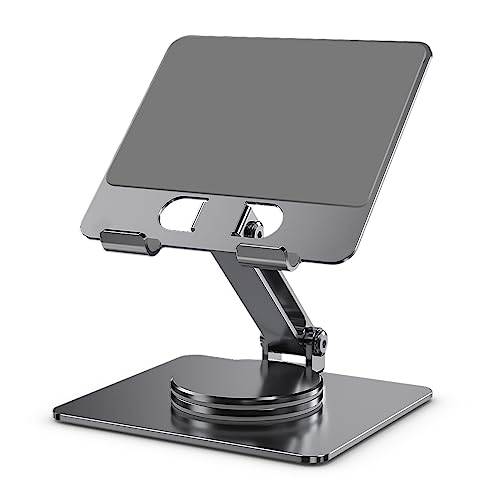 Zienstar-Faltbarer Aluminium-Tablet-Ständer,um 360° Drehbar,Verstellbarer Halterung für Tablet,iPad,Handy 4–14 Zoll (Grau) von Zienstar