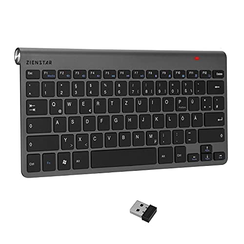 Zienstar-Mini Kabellose Tastatur (Deutsches QWERTZ) mit 2.4Ghz USB-Empfänger für Computer,Laptop (Grau) von Zienstar