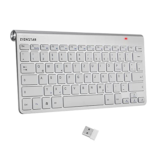 Zienstar-Mini Kabellose Tastatur (Deutsches QWERTZ) mit 2.4Ghz USB-Empfänger für Computer,Laptop (Silber) von Zienstar