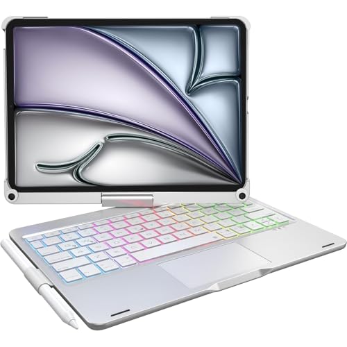zienstar Schutzhülle mit spanischer Tastatur, 360-Grad-Drehung, für iPad Air 27,9 cm (11 Zoll), M2/M3, Air 4/5 10,9 Zoll, iPad 10th /11 th10.9, iPad Pro 11 Zoll (2018-2022), Hintergrundbeleuchtung von Zienstar