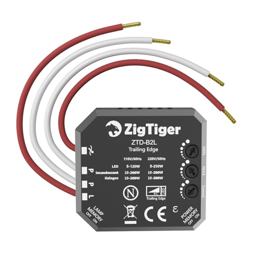 Zigtiger dimmer für led lampen ohne N-Anschluss, led dimmer trailing edge geeignet für LED 5-250W, HAL/INC 10-300W, Hinterkante, schwarz Zigtiger dimmer für led lampen ohne N-Anschluss, led dimmer trailing edge geeignet für LED 5-250W, HAL/INC 10-300W, Hinterkante, schwarz von Zigtiger