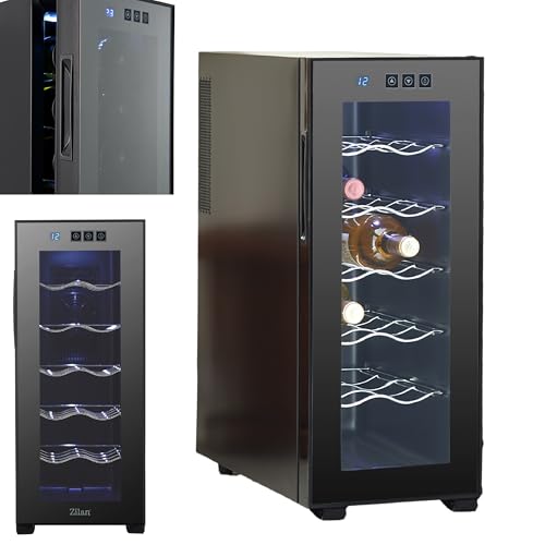 Zilan Weinkühlschrank freistehend leise 12 Flaschen 33 Liter LED Beleuchtung Weinkühler klein Weinklimaschrank Mini Kühlschrank Minibar mit Glastür Zilan Weinkühlschrank freistehend leise 12 Flaschen 33 Liter LED Beleuchtung Weinkühler klein Weinklimaschrank Mini Kühlschrank Minibar mit Glastür von Zilan