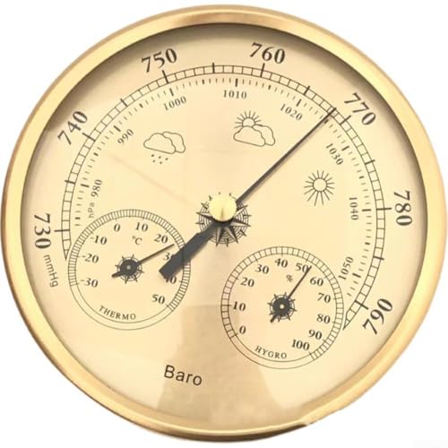 Zilimontt Analoges Barometer mit Thermometer-Hygrometer, 3-in-1-Wetterstation für drinnen und draußen, Edelstahlrahmen (goldfarben), benutzerorientiertes Design für einfaches Ablesen von Zilimontt