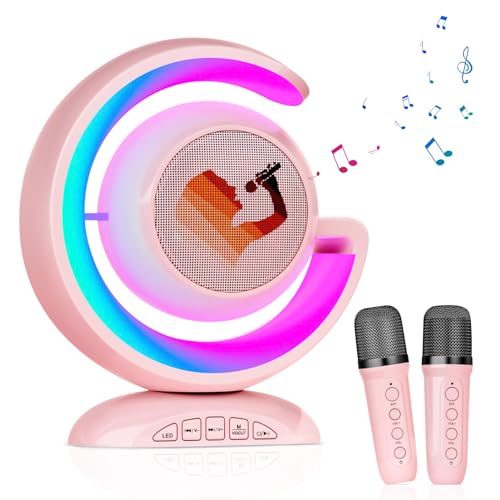 Zimuty Karaoke Maschine mit 2 Mikrofon, Karaoke Anlage mit 2 Drahtlosen Mikrofonen für Kinder Erwachsene, Bluetooth Karaokemaschinen mit Bunte LED Lichter von Zimuty