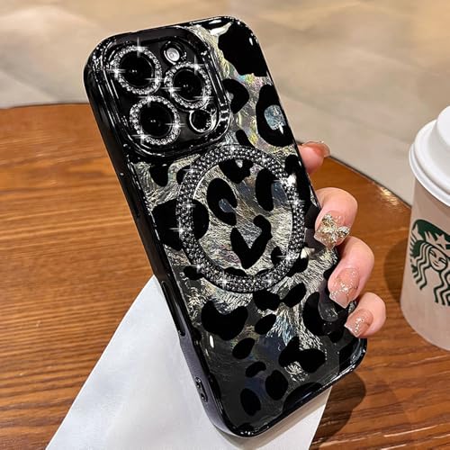 ZinLyuen Magnetische Schutzhülle für iPhone 15 Pro Max, Leopardenmuster, Gepardenmuster, kompatibel mit MagSafe Diamant-Glitzer-Handyhülle für iPhone 15 ProMax, Schwarz ZinLyuen Magnetische Schutzhülle für iPhone 15 Pro Max, Leopardenmuster, Gepardenmuster, kompatibel mit MagSafe Diamant-Glitzer-Handyhülle für iPhone 15 ProMax, Schwarz von ZinLyuen