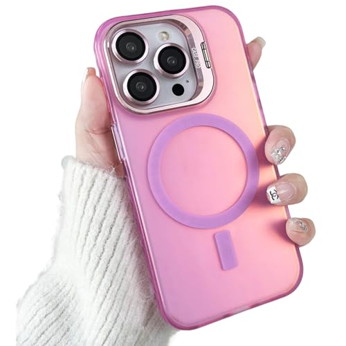 ZinLyuen Magnetische Schutzhülle für iPhone 15 Pro Max, kompatibel mit MagSafe, verbesserter Objektivständer mit Kameraschutz, schillernd, durchscheinend, Rosa von ZinLyuen