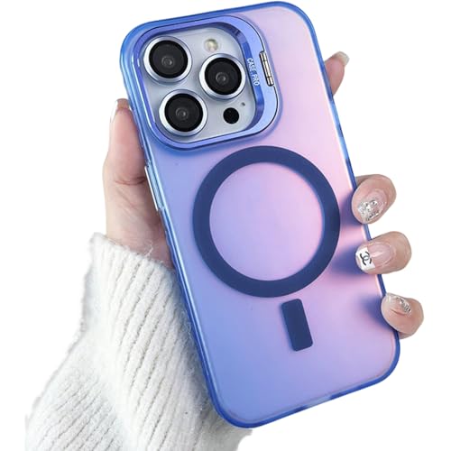 ZinLyuen Schutzhülle für iPhone 14 Pro Max, unsichtbarer Ständer, militärische Qualität, holografisch, schillernd, kompatibel mit MagSafe mit Kameraschutz, Blau von ZinLyuen
