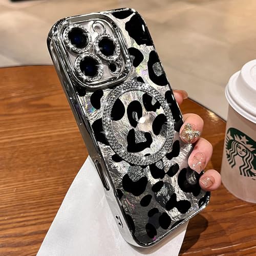 ZinLyuen Schutzhülle für iPhone 15 Pro, magnetisch, Glitzer, kompatibel mit MagSafe Diamant-Leopardenmuster, Gepardenmuster, silberfarben ZinLyuen Schutzhülle für iPhone 15 Pro, magnetisch, Glitzer, kompatibel mit MagSafe Diamant-Leopardenmuster, Gepardenmuster, silberfarben von ZinLyuen