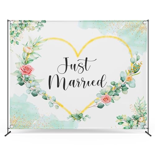 Zink Hochzeitsfoto-Hintergrund - Knitterfreier Fotostudio-Hintergrund (1,37 m x 1,83 m) mit Blumenmuster und dem Text „Just Married“ von Zink