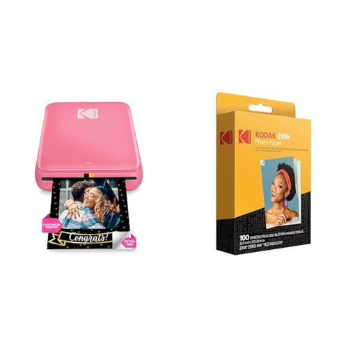 Zink Kodak Step Instant Fotodrucker mit Bluetooth/NFC & Kodak 2" x3 Premium Fotopapier (100 Blatt) Kompatibel mit Kodak PRINTOMATIC-, Kodak Smile- und Step-Kameras und -Druckern von Zink