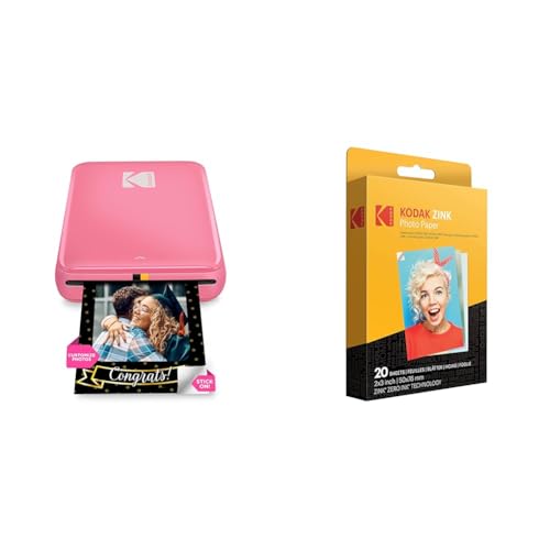 Zink Kodak Step Instant Fotodrucker mit Bluetooth/NFC & Kodak 2" x3 Premium Fotopapier (20 Blatt) Kompatibel mit Kodak PRINTOMATIC-, Kodak Smile- und Step-Kameras und -Drucker, 20 Stück (1er Pack) von Zink