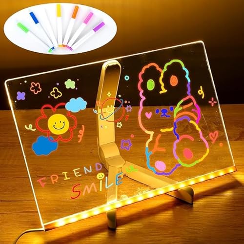 2025 Neues LED-Notizbrett mit Leuchtenden, Trocken Abwischbaren Farben,Mit Verstellbarem StäNder Und 7 Farben Stift, Led Beleuchtete Zeichentafel FüR BüRo Schule Haus von Ziswin