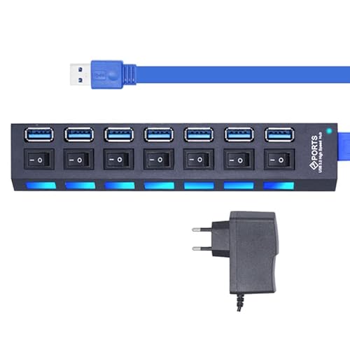 Ziyan USB 3.0 Hub 7 Port Splitter Ladegerät Adapter mit Aktiv Netzteil Verteiler für PC Laptop von Ziyan