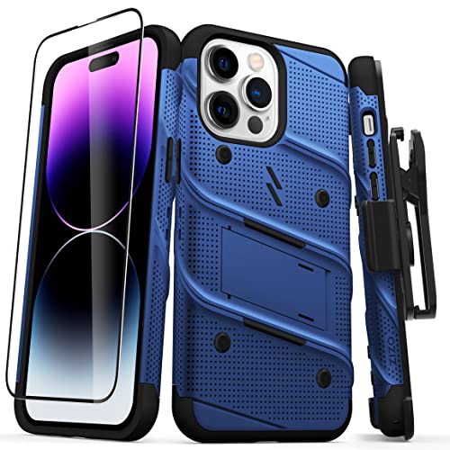 ZIZO Bolt Bundle Schutzhülle für iPhone 14 Pro Max (6,7) mit Displayschutzfolie, Kickstand Holster Lanyard – Blau von Zizo
