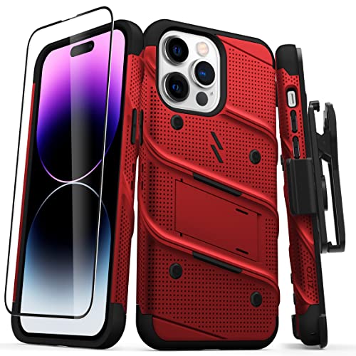 ZIZO Bolt Bundle Schutzhülle für iPhone 14 Pro Max (6,7) mit Displayschutzfolie, Kickstand Holster Lanyard – Rot von Zizo