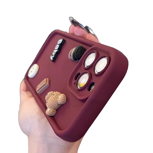Zkacase Entworfen für iPhone-Hülle, 3D-Schutzhülle mit niedlichem Kaffeebär, Kameralinsenschutz, stoßfeste Schutzhülle (Rosa, iPhone 16 Pro Max) von Zkacase