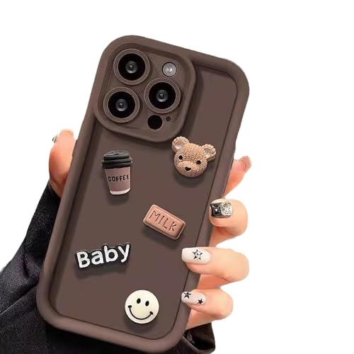 Zkacase Entworfen für iPhone-Hülle, 3D-Schutzhülle mit niedlichem Kaffeebär-Kameraobjektivschutz, stoßfeste Schutzhülle (iPhone 13 Pro Max, Braun) von Zkacase