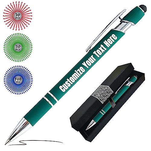 Kugelschreiber Personalisiert mit Gravur Personalisierte Kulis Stift mit Namen Logo Wunschtext-Von 1 bis 500 Stück Dunkelgrün von Zkgiftsdz