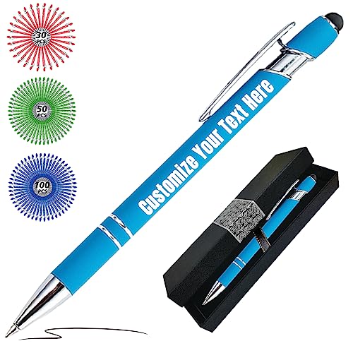 Kugelschreiber Personalisiert mit Gravur Personalisierte Kulis Stift mit Namen Logo Wunschtext-Von 1 bis 500 Stück Hellblau von Zkgiftsdz
