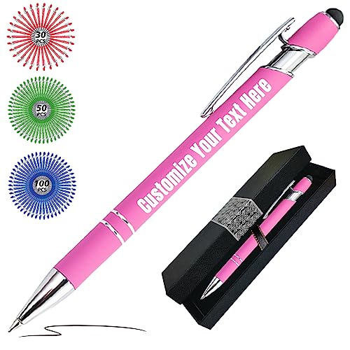 Kugelschreiber Personalisiert mit Gravur Personalisierte Kulis Stift mit Namen Logo Wunschtext-Von 1 bis 500 Stück Rosa von Zkgiftsdz