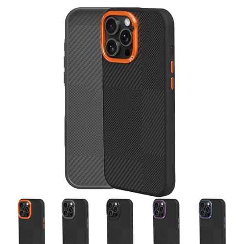 Zlimpty CoreEdge BlackGold Carbon Case – Magnetic Ready & Lens Protection, Geupday Magnetic Phone Case for iPhone 16/15/14/13 pro max (for 13,Orange) von Zlimpty