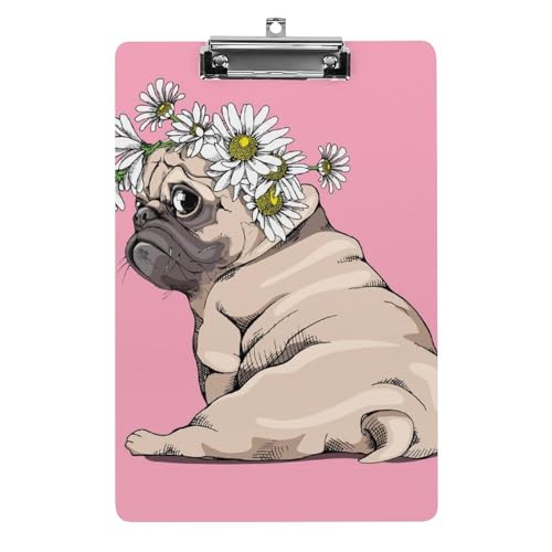 Acryl-Klemmbrett mit niedrigem Profil, Motiv: Mops, Blume, Mops, Hund, Schulbedarf, Klemmbrett Acryl-Klemmbrett mit niedrigem Profil, Motiv: Mops, Blume, Mops, Hund, Schulbedarf, Klemmbrett von Zltegako
